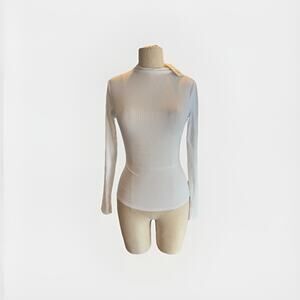 Women’s Ribbed White Long Sleeve Mock Neck Top , Stretch Mid Length XS New W Tag